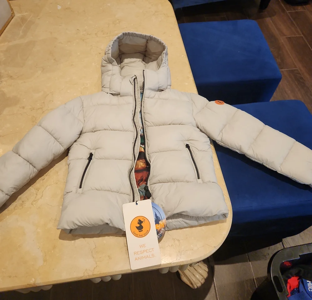 SAVE THE DUCK Kids Light Gray Puffer Jacket with Hood